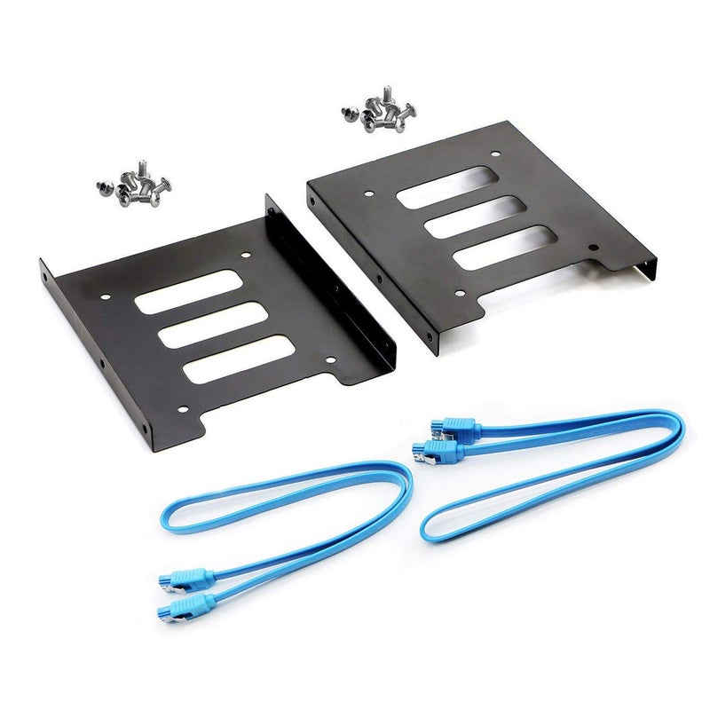SAISN HDD SSD Mounting Bracket 2.5 to 3.5 Adapter Hard Drive Holder (Single Drive, 2 Pack + Blue SATA III Cables) - Image 1